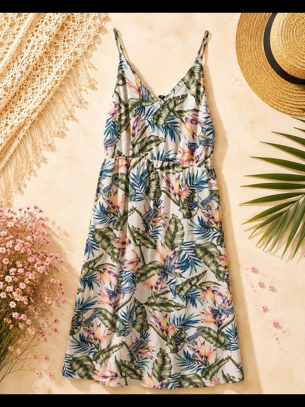 H&M Tropical Bird Of Paradise Print Maxi Dress Size 14